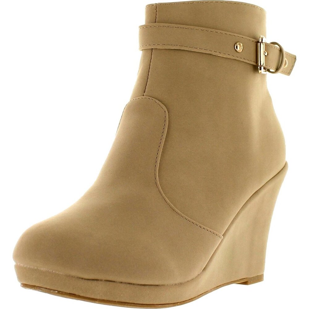 Top Moda Wedge Ankle Boot – Faux Suede • Buckle Strap • Elevated Everyday Style